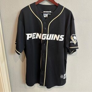 Pittsburgh Penguins NHL Majestic Baseball Style Jersey XL Made USA Black Gold